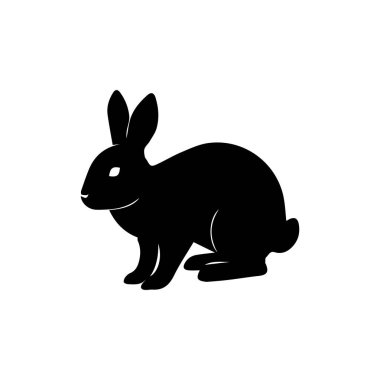 Beyaz arka planda izole edilmiş tavşanın siluet simgesi. Minimalist siyah vektör tasarımı, logolar, semboller, clipart ve hayvan çizimleri için mükemmel.