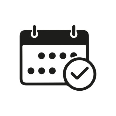 Siyah siluet minimalist tarzda basit vektör takvim simgesi. Uygulamalar, web siteleri, sunumlar ve tarihler, programlar, planlama ve olaylarla ilgili grafik projeleri için mükemmel.