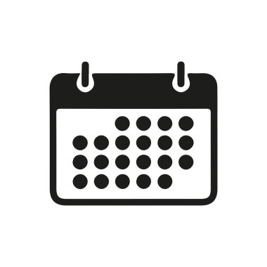 Siyah siluet minimalist tarzda basit vektör takvim simgesi. Uygulamalar, web siteleri, sunumlar ve tarihler, programlar, planlama ve olaylarla ilgili grafik projeleri için mükemmel