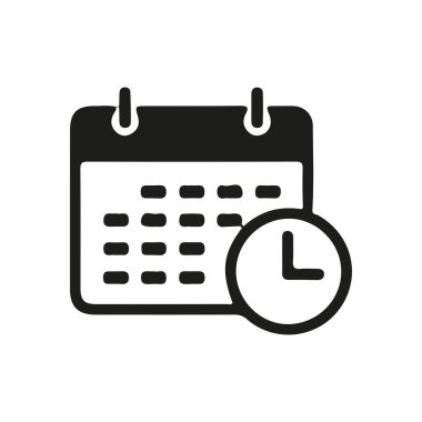 Siyah siluet minimalist tarzda basit vektör takvim simgesi. Uygulamalar, web siteleri, sunumlar ve tarihler, programlar, planlama ve olaylarla ilgili grafik projeleri için mükemmel