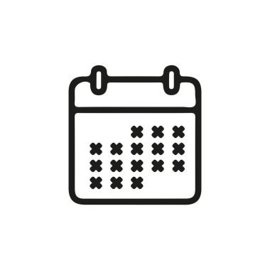 Siyah siluet minimalist tarzda basit vektör takvim simgesi. Uygulamalar, web siteleri, sunumlar ve tarihler, programlar, planlama ve olaylarla ilgili grafik projeleri için mükemmel