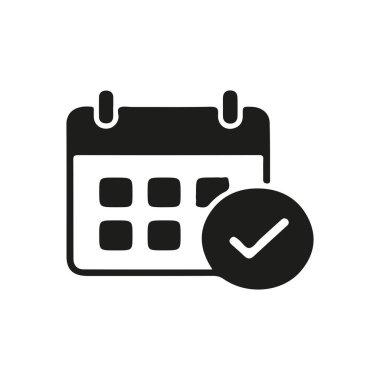 Siyah siluet minimalist tarzda basit vektör takvim simgesi. Uygulamalar, web siteleri, sunumlar ve tarihler, programlar, planlama ve olaylarla ilgili grafik projeleri için mükemmel