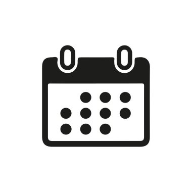 Siyah siluet minimalist tarzda basit vektör takvim simgesi. Uygulamalar, web siteleri, sunumlar ve tarihler, programlar, planlama ve olaylarla ilgili grafik projeleri için mükemmel
