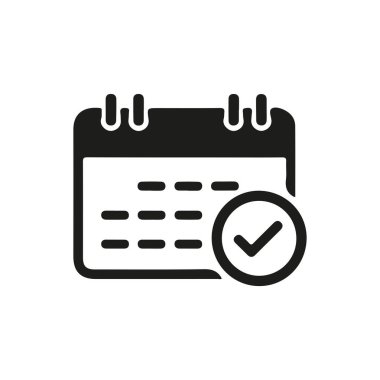 Siyah siluet minimalist tarzda basit vektör takvim simgesi. Uygulamalar, web siteleri, sunumlar ve tarihler, programlar, planlama ve olaylarla ilgili grafik projeleri için mükemmel