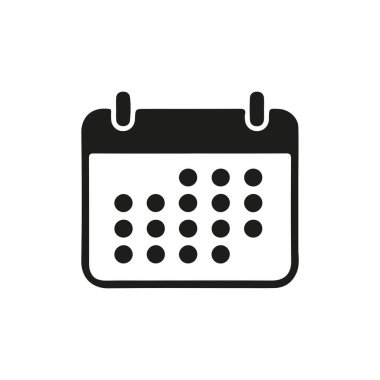 Siyah siluet minimalist tarzda basit vektör takvim simgesi. Uygulamalar, web siteleri, sunumlar ve tarihler, programlar, planlama ve olaylarla ilgili grafik projeleri için mükemmel