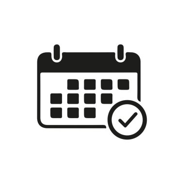 Siyah siluet minimalist tarzda basit vektör takvim simgesi. Uygulamalar, web siteleri, sunumlar ve tarihler, programlar, planlama ve olaylarla ilgili grafik projeleri için mükemmel