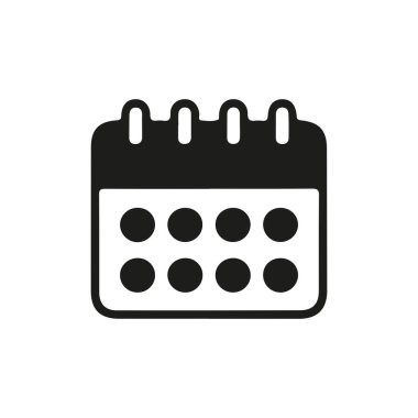 Siyah siluet minimalist tarzda basit vektör takvim simgesi. Uygulamalar, web siteleri, sunumlar ve tarihler, programlar, planlama ve olaylarla ilgili grafik projeleri için mükemmel
