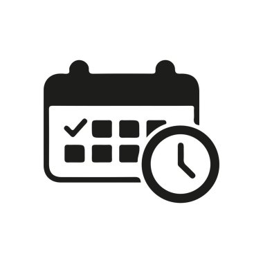 Siyah siluet minimalist tarzda basit vektör takvim simgesi. Uygulamalar, web siteleri, sunumlar ve tarihler, programlar, planlama ve olaylarla ilgili grafik projeleri için mükemmel
