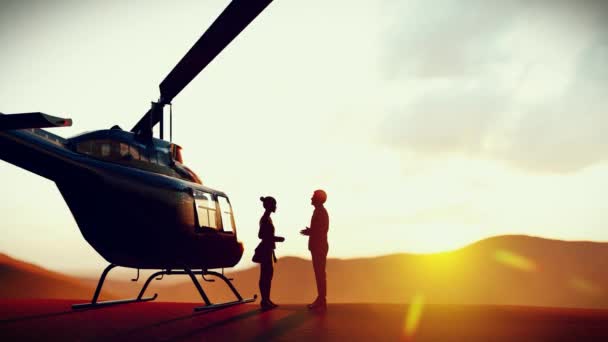 Silhouette Businessman Dealing Project Helicopter Get Ready Flying Shape Man — Vídeo de stock