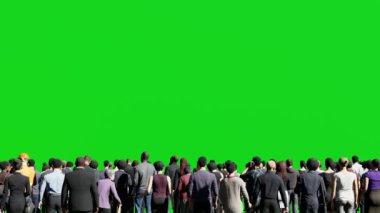 Yeşil ekran arka plan krom anahtarı üzerinde 3D kalabalık, arka planda duran izole bir grup insan
