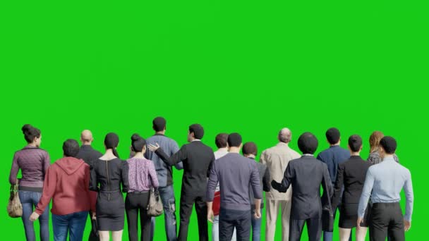 Elszigetelt Csoport Üzletember Áll Hátul Nézet Emberek Animáció Zöld Képernyőn — Stock videók