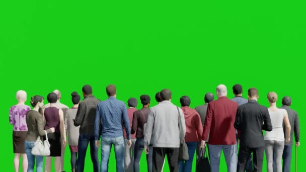 背景色に立つ人々の孤立したグループ 緑の画面の背景クロマキー上の3D人のアニメーション — ストック動画