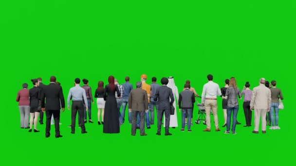 Skupina Stojících Čekajících Zadní Pohled Zelené Obrazovce — Stock video