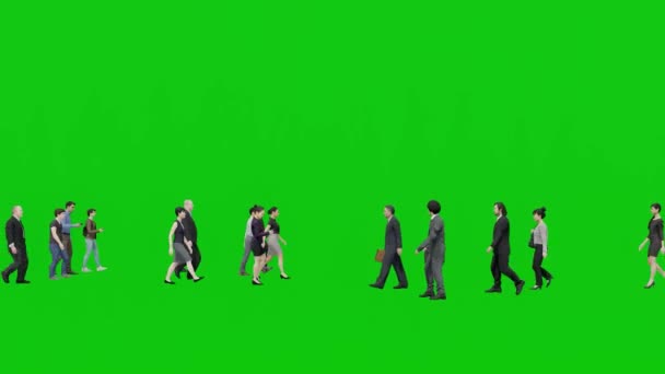 グリーン スクリーンの反対方向を歩く人々 — ストック動画