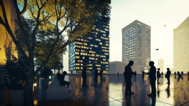 Sokakta ve Bina Arkaplanıyla Kamu Alanında Siluet İnsanları