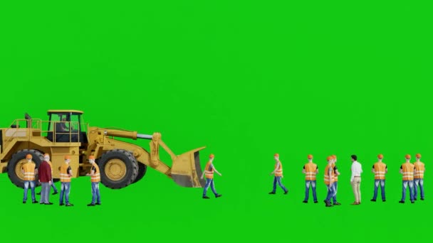 Grupo Trabalhadores Com Bulldozer Movimento Fundo Tela Verde Animação Para — Vídeo de Stock