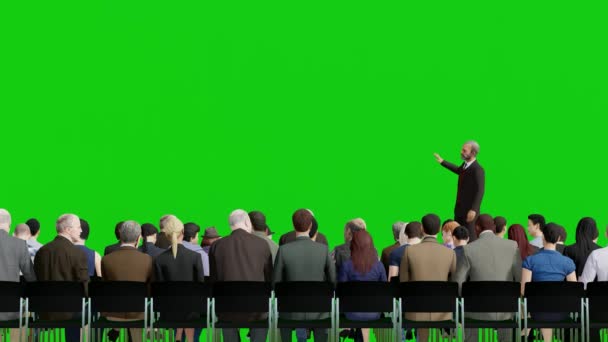 Senior Speaker Presentare Fronte Una Folla Sfondo Schermo Verde Animazione — Video Stock
