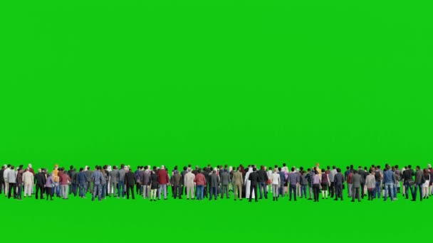 Crowd People Standing Wide Angle Green Screen Background Rear View — Stock Video