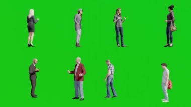 3D Karakter Grubu Yeşil Ekran Arkaplan Kroma Anahtar 3D Animasyon Üst Düzey Erkek ve Genç Kadın İzole Edildi