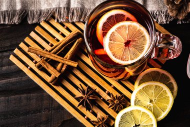 Red mulled wine with spices. Classic Christmas drink.