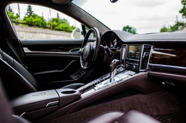 ChisinauMoldova - May 16 2020 : interior Porsche Panamera  0.3 V6 diesel, inside view.  