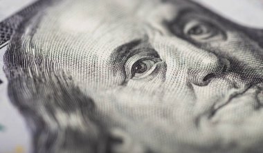 One hundred dollars , close - up . With small details.