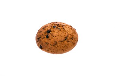 One oatmeal chocolate chip cookie. On a pure white isolated background. Fresh bakery.