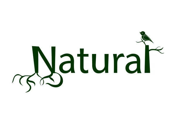 Stylizowany Napis Naturalny Korzeniami Drzewami Ptakami — Zdjęcie stockowe