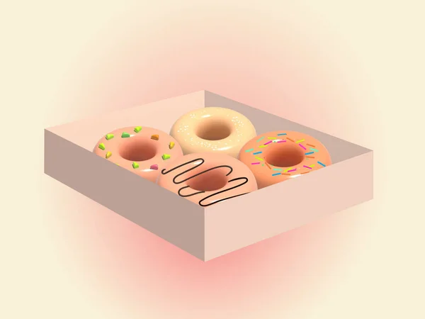 Uma Caixa Donuts Simples Clássicos Com Pouco Decoração Delicados Tons — Fotografia de Stock