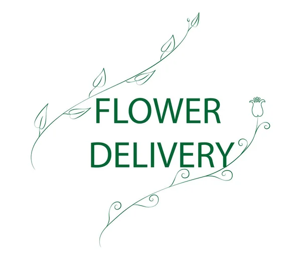 Felirat Virágok Szállítása Díszített Ágak Növények Minimalista Stílus Logó Jel — Stock Fotó