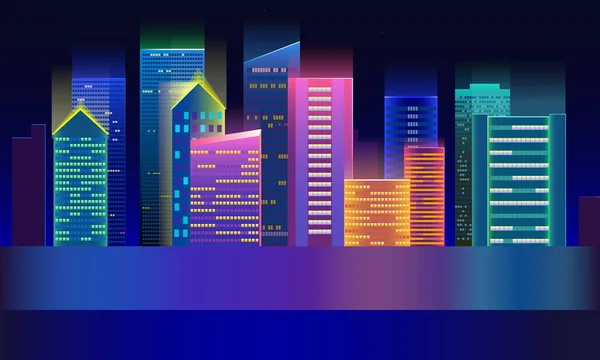 Noci Vidíte Futuristické Báječné Město Tmavém Pozadí Městská Krajina Jasnými — Stockový vektor