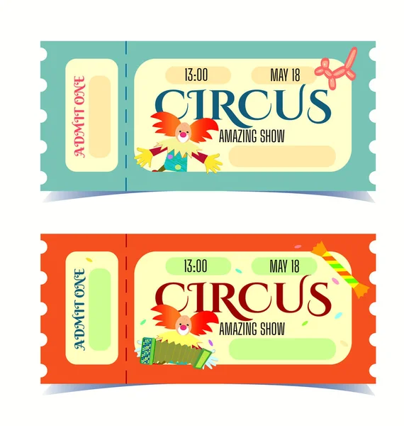 Two ticket templates for visiting a circus performance. Fun and bright design