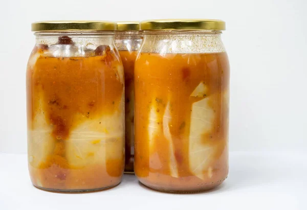 Stuffed cabbage in a jar with tomato sauce