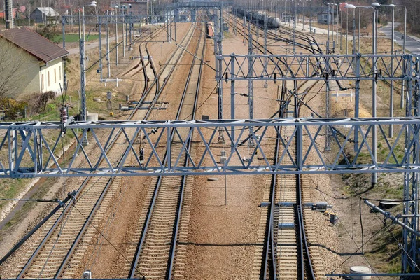 波兰农村铁路 轨道和铁路牵引的基础设施 — 图库照片