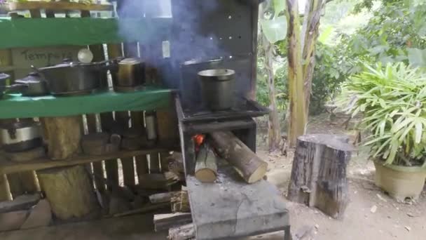 Gotowanie Rustykalnym Piecu Drewno Domowej Roboty Jedzenie Farmie — Wideo stockowe