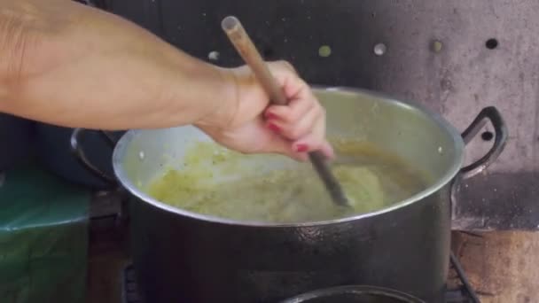 Kırsal Odun Sobasında Yemek Pişirmek Çiftlikte Yemeği — Stok video