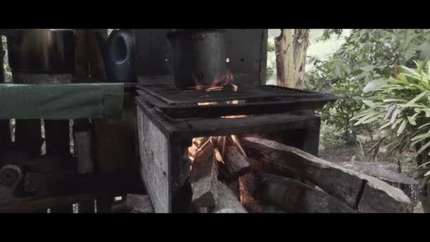 Slow Motion Video Rustic Wood Burning Stove Farm — Video