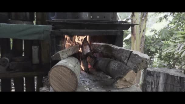 Slow Motion Video Rustic Wood Burning Stove Farm — Vídeo de stock
