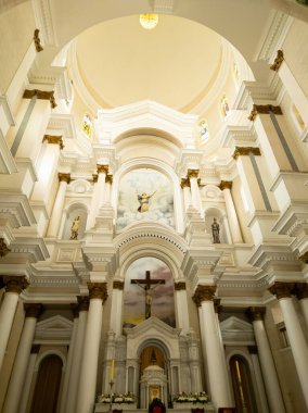Ilheus, Bahia, Brazil - December 30th, 2022: Panoramic view of the interior of the Cathedral of St Sebastian located in the Historic Center of Ilheus Bahia Brazil.
