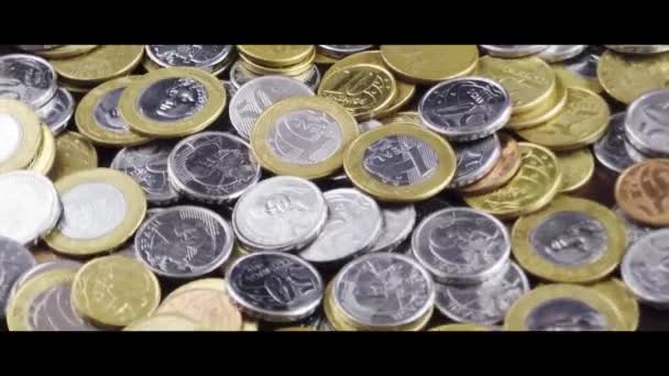 Бразильские Монеты Вращаются Деньги Бразилии Бразильский Реал — стоковое видео