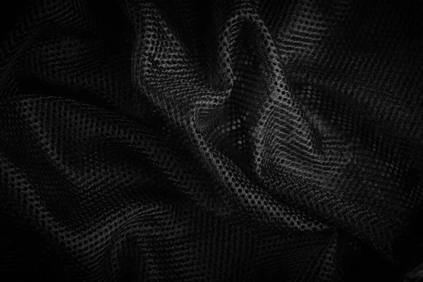 Czarna Struktura Tkaniny Faliste Teksturowane Tło — Zdjęcie stockowe
