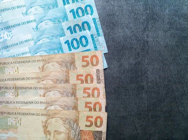 Банкноты Бразильскими Деньгами Концепция Финансирования Бразилии — стоковое фото
