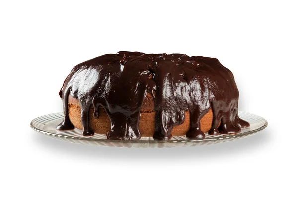 Tort Ciocolată Delicios Glazură Ciocolată Fundal Alb — Fotografie, imagine de stoc