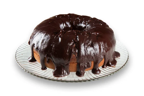 Tort Ciocolată Delicios Glazură Ciocolată Fundal Alb — Fotografie, imagine de stoc