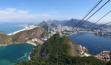 Rio de Janeiro şehrindeki Sugarloaf Dağı 'nın tepesinden panoramik hava manzarası.