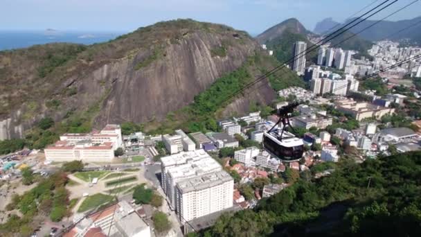 从巴西里约热内卢的Sugar Loaf山下来的缆车 — 图库视频影像