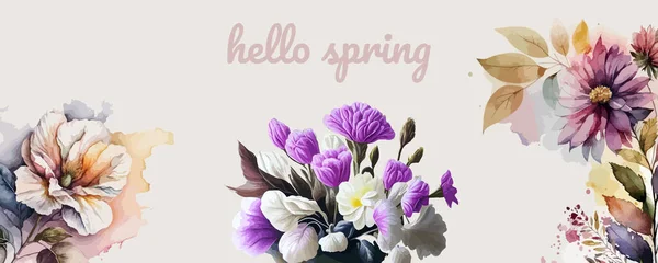 Hello Spring Design Vector Poster Banner — Stock Vector