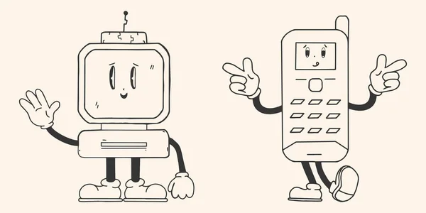 Retro Tech Character Mascot Hand Draawing Style — Wektor stockowy