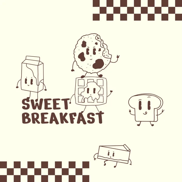 Hand Drawing Cute Character Breakfast Design Vector Element — Wektor stockowy