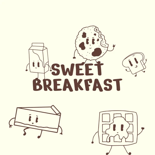 Hand Drawing Cute Character Breakfast Design Vector Element — Stock vektor